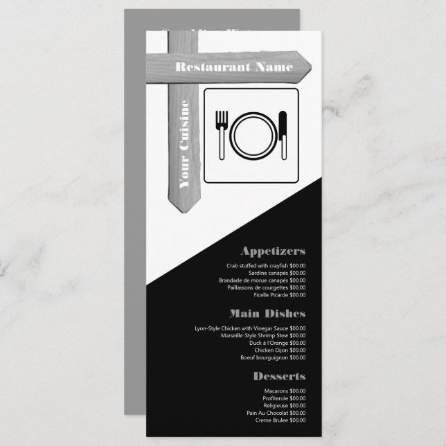 Menu Paramètre de table de signalisation en bois, resta (Devant / Derrière)