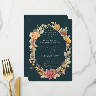 Menu Parcours 3 Plat à cadre floral Thanksgiving
