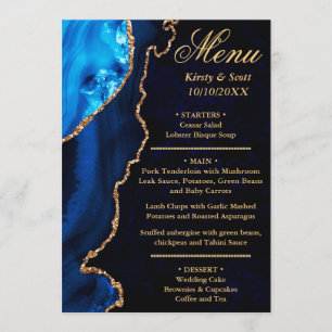 Menu Parties scintillant bleue et or Agate Marbre Maria