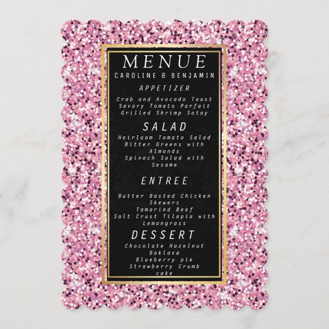 Menu parties scintillant d'or rose bleu rose mariage me (Devant)
