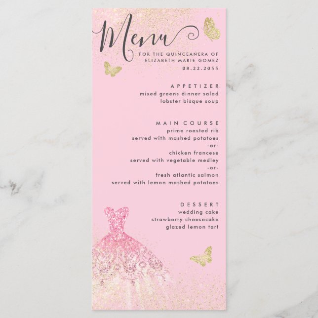 Menu Parties scintillant d'or rose vif moderne Gown Qui (Devant)