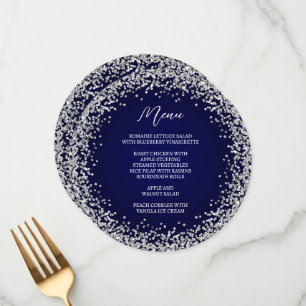 Menu Parties scintillant en argent circulaire Marine Om