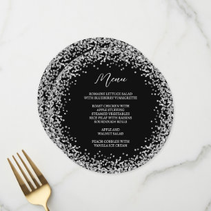 Menu Parties scintillant en argent circulaire Noir