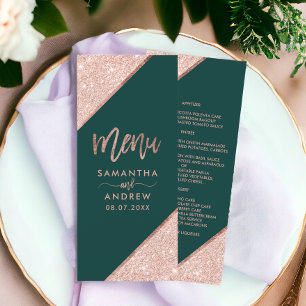 Menu parties scintillant en or rose typographie mariage