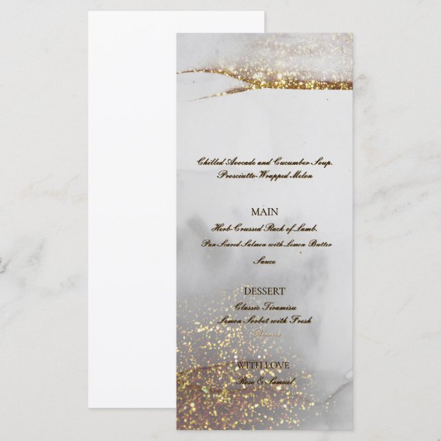 Menu Parties scintillant Gold Alcool Encre Chic plat Me (Devant / Derrière)
