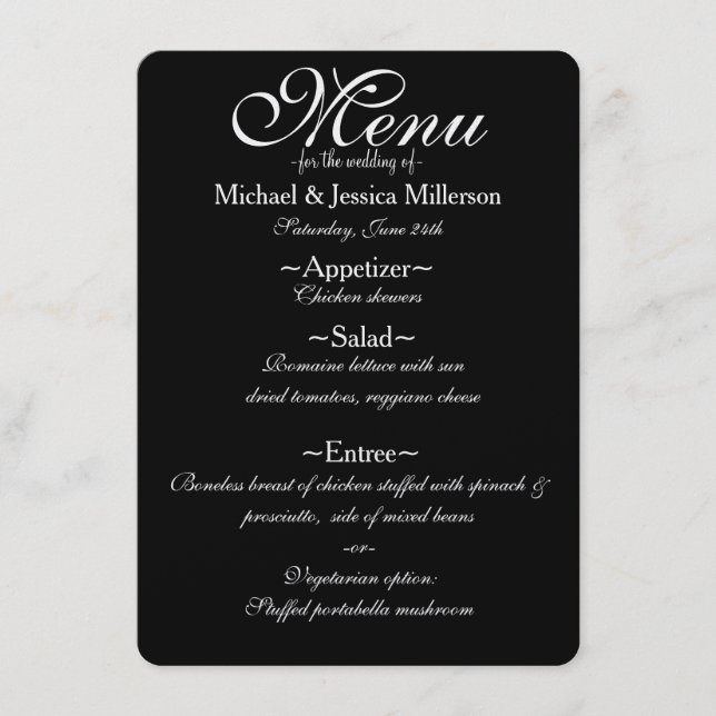 Menu Parties scintillant noir et or Zebra Print Mariage (Devant)