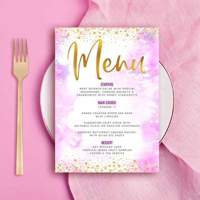 Menu Parties scintillant or bat mitzvah Phuile Chic Pin (Coordinating invites, save the dates, labels, stickers, thank you cards & more are also available!)