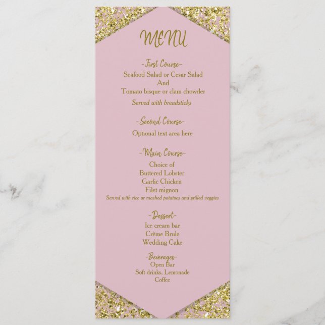 Menu Parties scintillant or rose chic Flakes Glam Maria (Devant)