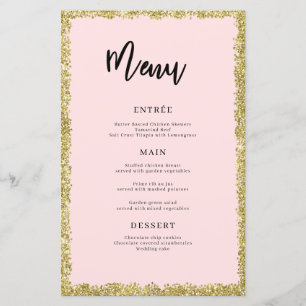 Menu Parties scintillant rose et or