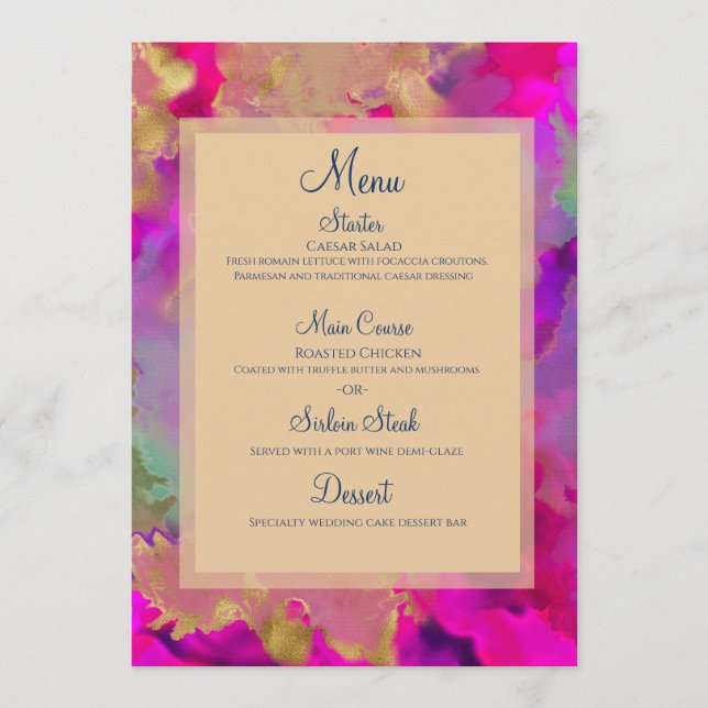 Menu parties scintillant rose, violet (Devant)