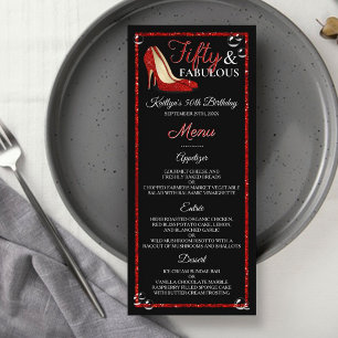 Menu Parties scintillant rouge talons hauts Cinquante