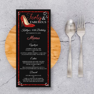 Menu Parties scintillant rouge talons hauts Quarante