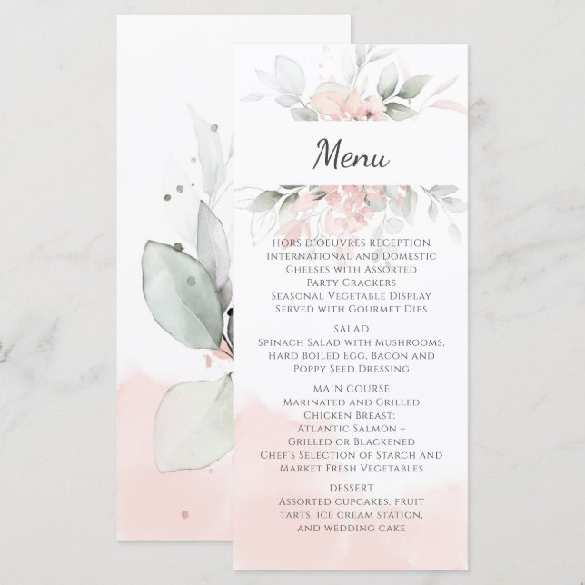 Menu Pastel Pink and Green Roses Wedding (Devant / Derrière)