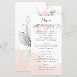 Menu Pastel Pink and Green Roses Wedding