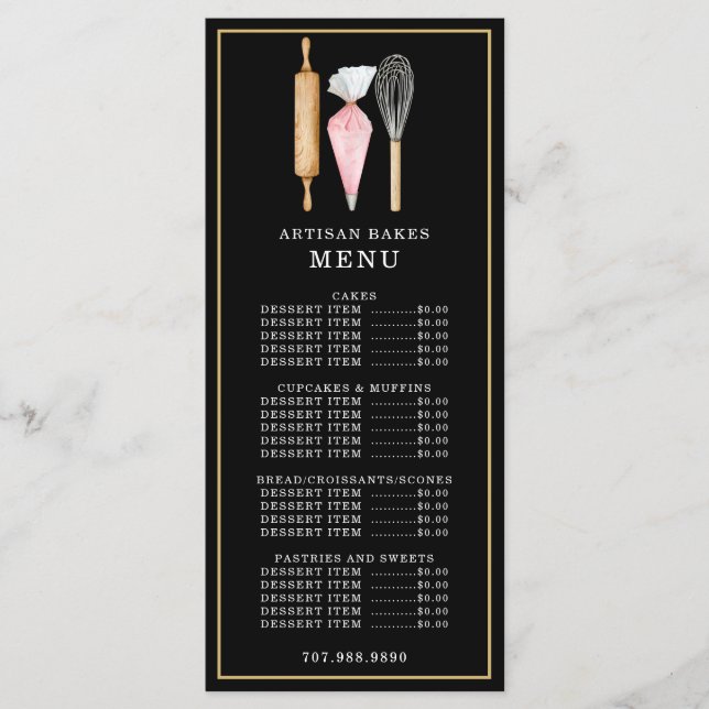 Menu Pâtisserie Chef Pâtissier Ustensiles de Cuisine No (Devant)