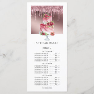 Menu Pâtissier Boulangerie Gâteau Rose Gold Paillettes