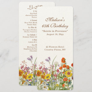 Menu Pays Fleur sauvage coloré 65e anniversaire