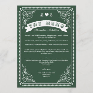 Menu Pays vintage Western Rustic Emerald Mariage