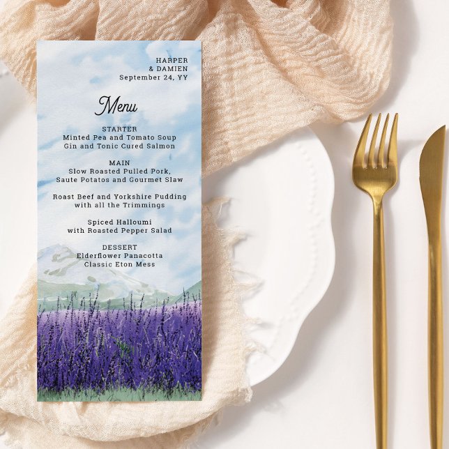 Menu Paysage de la lavande Mariage d'aquarelle de monta (Menu from my Mountain Lavender Wedding Collection)