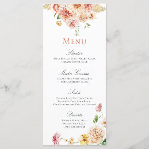 Menu Peach Blush Été Floral Fête des mariées romantique