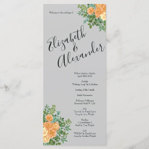 Menu Peach Grey Mariage Spring Floral
