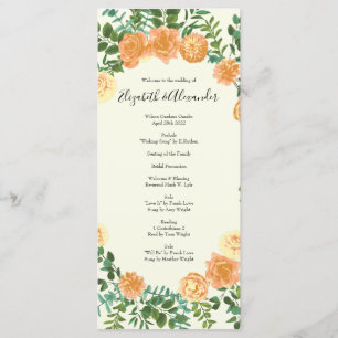 Menu Peach Ivory Mariage Rose Vintage
