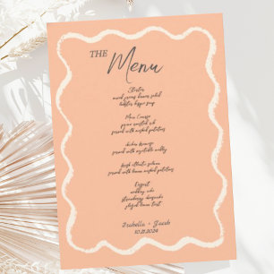 Menu Peach Retro Wavy Squiggle Mariage manuscrit