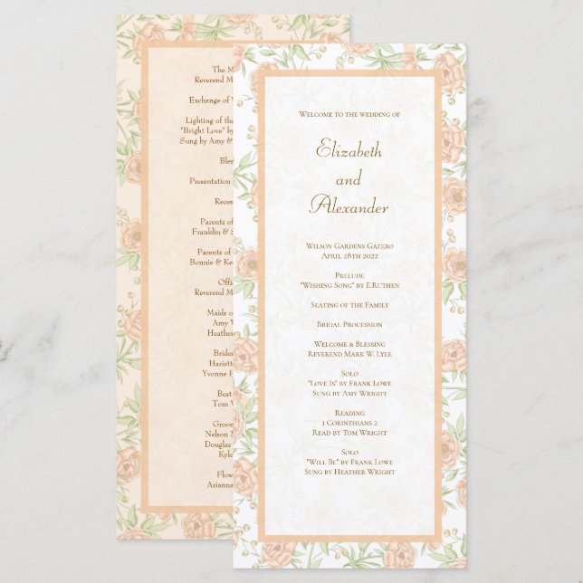 Menu Peach Rose Wedding Programs (Devant / Derrière)