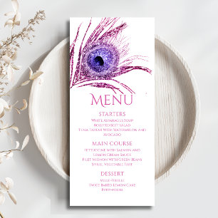 Menu Peacock Feather Chic Parties scintillant rose Bat 