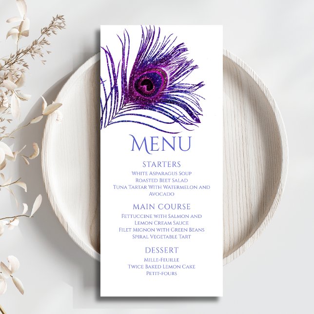Menu Peacock Feather Chic Parties scintillant violet Ba (Créateur téléchargé)