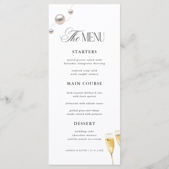 Menu Pearls & Prosecco Bridal Shower (Devant)