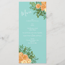 Menu Pêche Aqua Turquoise Mariage Roses Floral