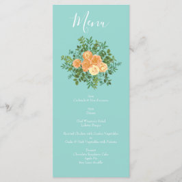 Menu Pêche Aqua Turquoise Mariage Roses Floral