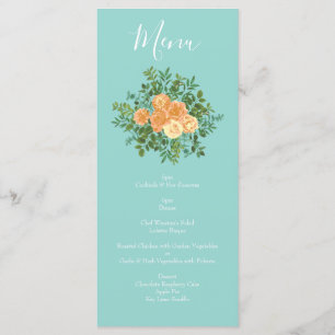 Menu Pêche Aqua Turquoise Mariage Roses Floral