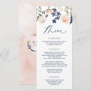 Menu Pêche et bleu Mariage Fleur sauvage Botanique Flor