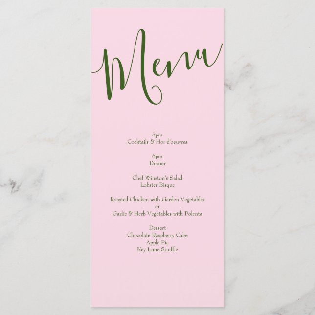 Menu Peine rose pâle et Mariage Rose Floral (Devant)