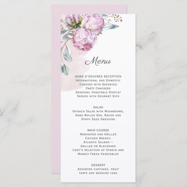Menu Peonies rose vif Sage Mariage de verdure (Devant / Derrière)