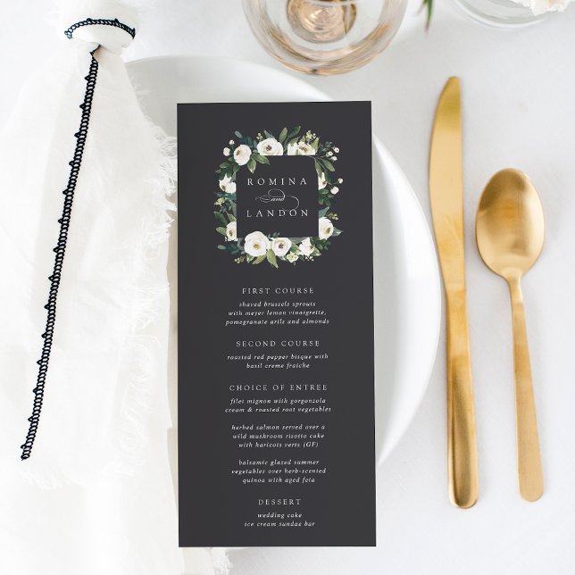 Menu Peony blanc | Aquarelle Mariage de cadre Floral (Créateur téléchargé)