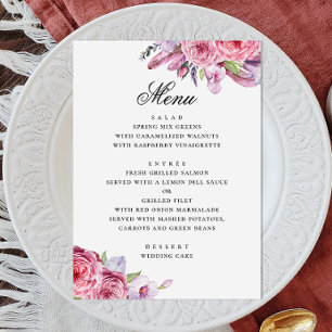 Menu Peony. Jardin fleuri rose boho aquarelle