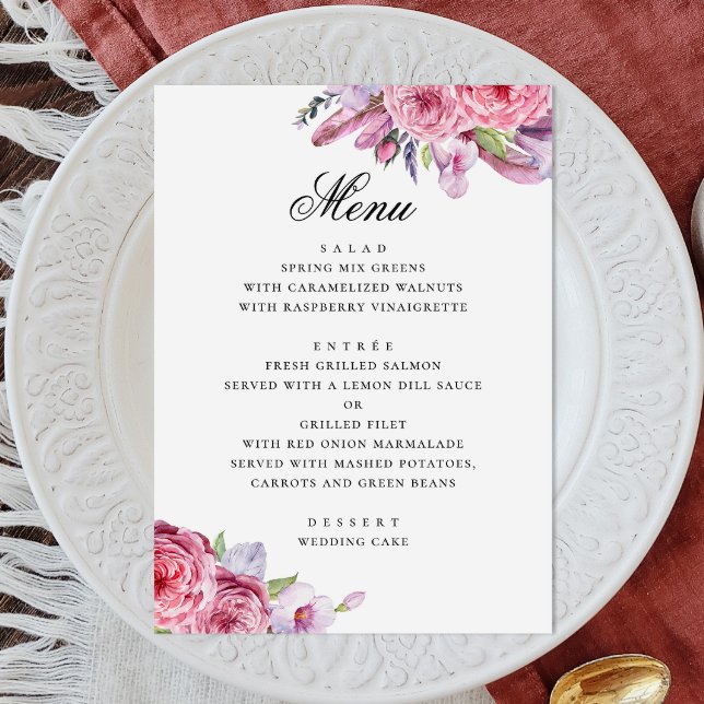 Menu Peony. Jardin fleuri rose boho aquarelle (Créateur téléchargé)