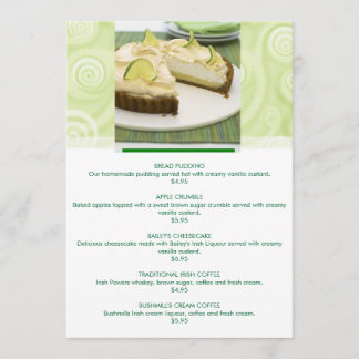 Menu personnalisable de dessert de thème vert