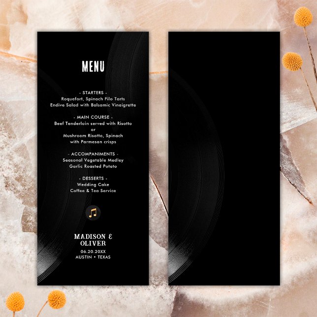 Menu Personnalisable du Mariage Black White Vinyl  (Front/Back)
