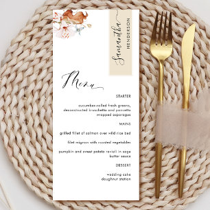 Menu Personnalisé avec le nom de l'invité, Fleurs terre
