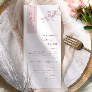 Menu Personnalisé avec le nom de l'invité, mariage rose