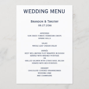 Menu Personnalisé Blue And White Gay Mariage