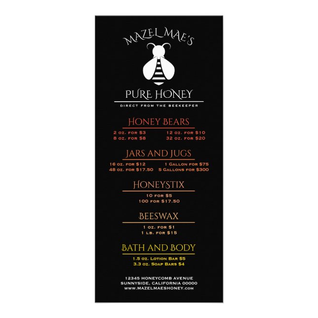 Menu personnalisé de l'apiarium abeille (Devant)