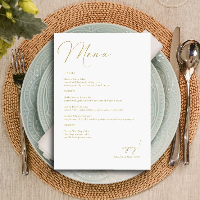 Menu Personnalisé Elegant Gold Main Lettré Mariage (Personalized Elegant Gold Hand Lettered Wedding Menu)