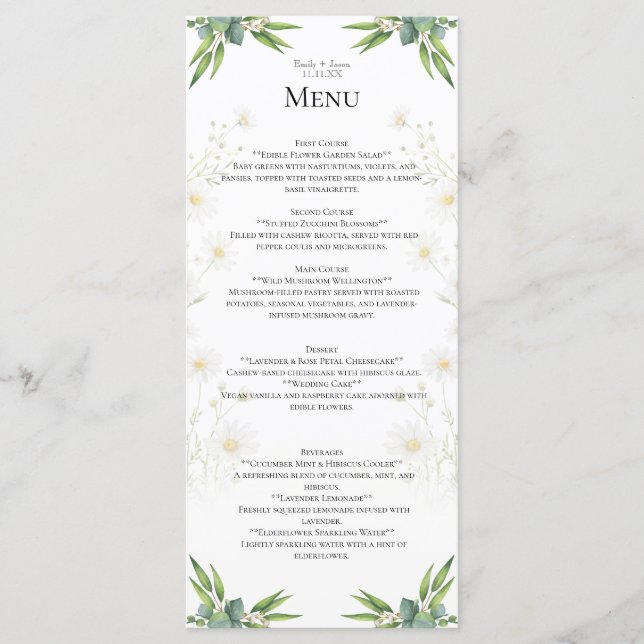 Menu personnalisé eucalyptus thème marguerite Menu (Devant)