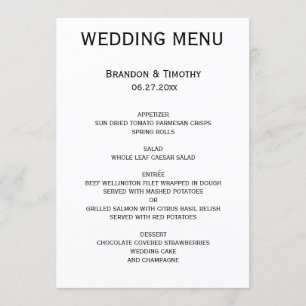 Menu Personnalisé Mariage Gay Noir Et Blanc