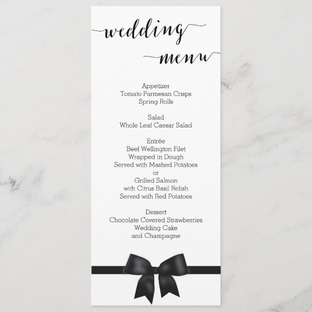 Menu Personnalisé Mariage Noir Et Blanc Avec Bow (Devant)